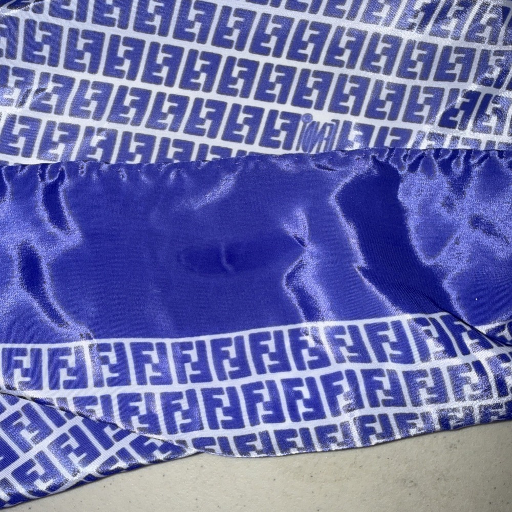 Fendi Zucca Navy Blue And White Monogram Silk Made In France Scarf - Picture 16 of 16